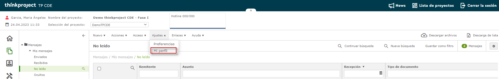 Ajuste De La Configuración Del Perfil Thinkproject Support 3501